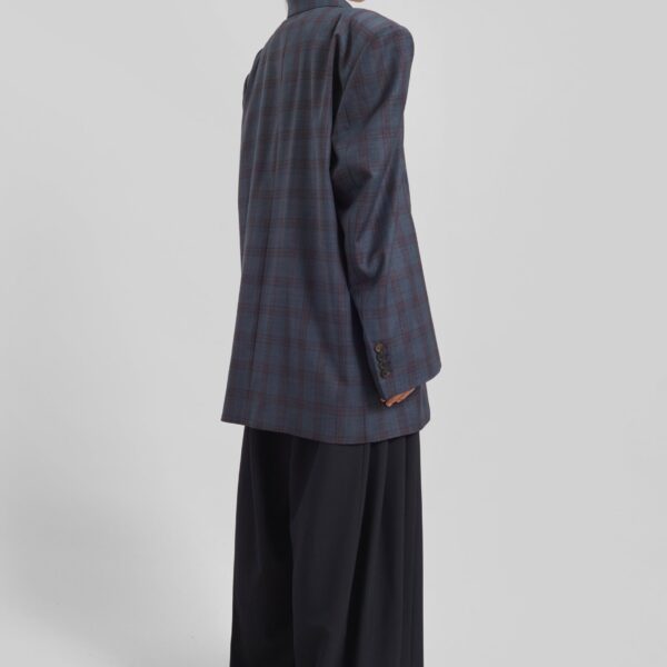 The Frankie Shop Marnay Padded Blazer - Navy Plaid - Oversized Minimalist Jackets in Blue - Shop at Coveti