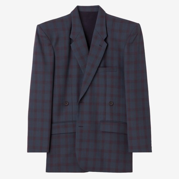 The Frankie Shop Marnay Padded Blazer - Navy Plaid - Oversized Minimalist Jackets in Blue - Shop at Coveti
