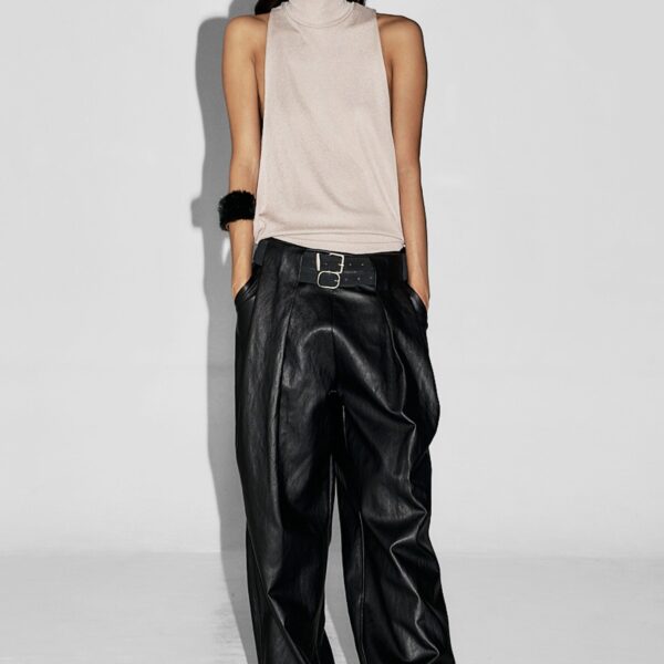 The Frankie Shop Maxen Mock Neck Bodysuit - Beige - Oversized Minimalist Bodysuit in Beige - Shop at Coveti