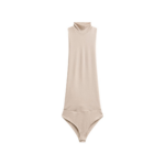 The Frankie Shop Maxen Mock Neck Bodysuit - Beige - Oversized Minimalist Bodysuit in Beige - Shop at Coveti