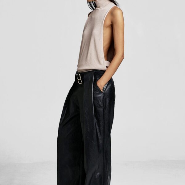 The Frankie Shop Maxen Mock Neck Bodysuit - Beige - Oversized Minimalist Bodysuit in Beige - Shop at Coveti