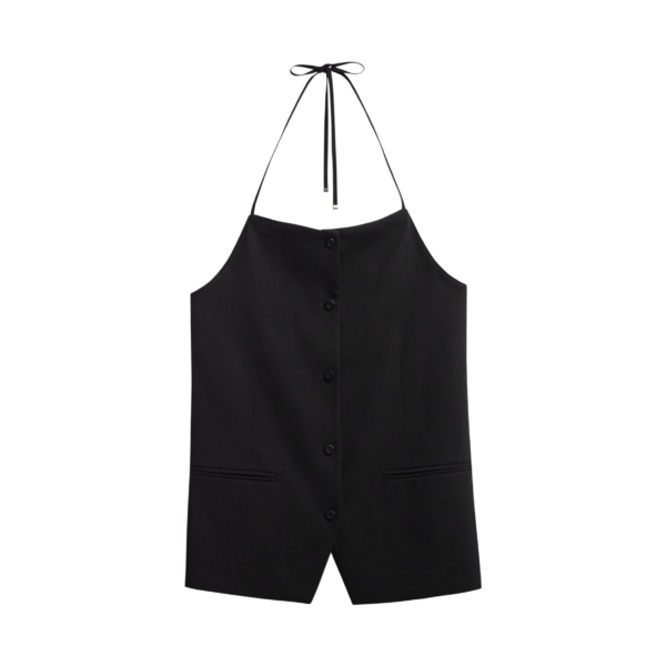 The Frankie Shop Melwin Halter Vest - Black - Oversized Minimalist Jackets in Black - Shop at Coveti