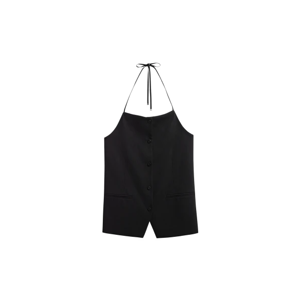 The Frankie Shop Melwin Halter Vest - Black - Oversized Minimalist Jackets in Black - Shop at Coveti