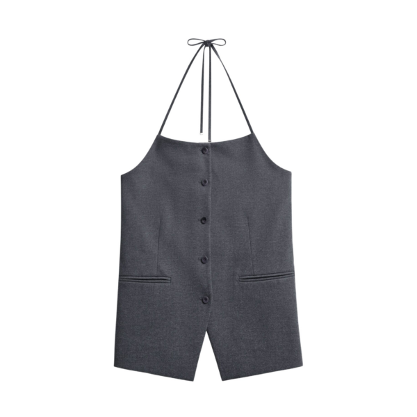 The Frankie Shop Melwin Halter Vest - Grey - Oversized Minimalist Jackets in Grey - Shop at Coveti