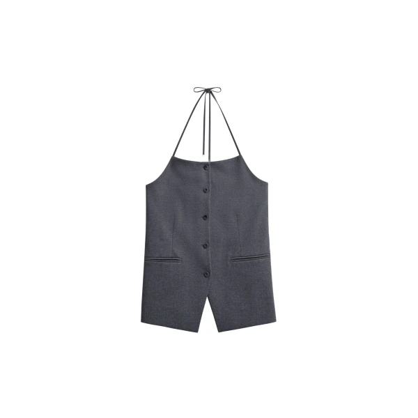 The Frankie Shop Melwin Halter Vest - Grey - Oversized Minimalist Jackets in Grey - Shop at Coveti
