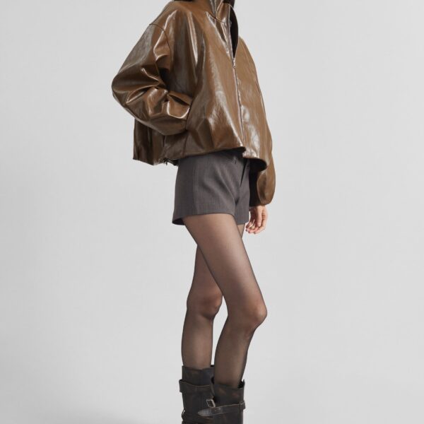 The Frankie Shop Milford Faux Leather Balloon Jacket - Brown - Oversized Minimalist Jackets in Brown - Shop at Coveti
