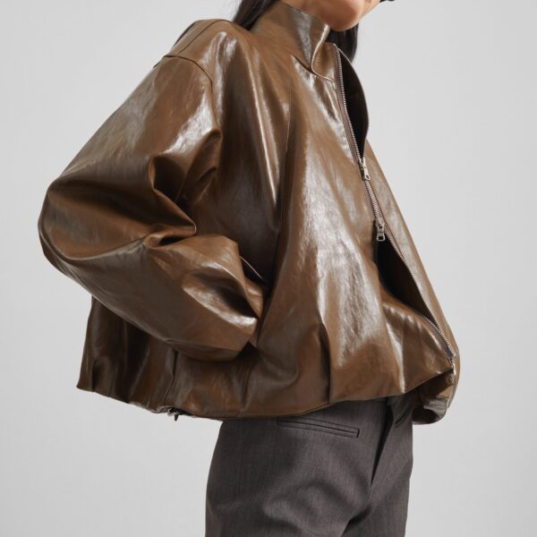 The Frankie Shop Milford Faux Leather Balloon Jacket - Brown - Oversized Minimalist Jackets in Brown - Shop at Coveti