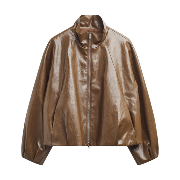 The Frankie Shop Milford Faux Leather Balloon Jacket - Brown - Oversized Minimalist Jackets in Brown - Shop at Coveti