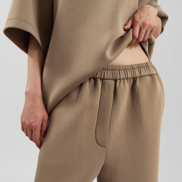 The Frankie Shop Mirca Neoprene Elastic Pants - Camel - Oversized Minimalist Pants in Brown - Shop at Coveti
