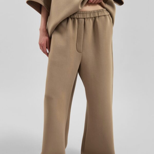 The Frankie Shop Mirca Neoprene Elastic Pants - Camel - Oversized Minimalist Pants in Brown - Shop at Coveti