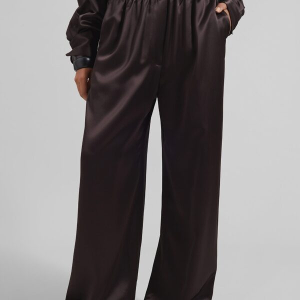 The Frankie Shop Mirca Satin Elastic Pants - Brown - Oversized Minimalist Pants in Brown - Shop at Coveti