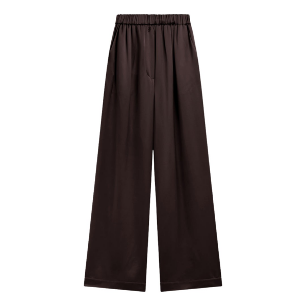The Frankie Shop Mirca Satin Elastic Pants - Brown - Oversized Minimalist Pants in Brown - Shop at Coveti