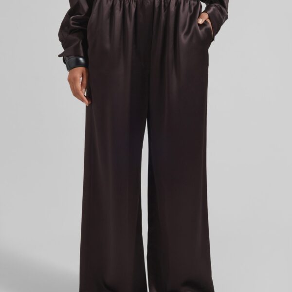 The Frankie Shop Mirca Satin Elastic Pants - Brown - Oversized Minimalist Pants in Brown - Shop at Coveti