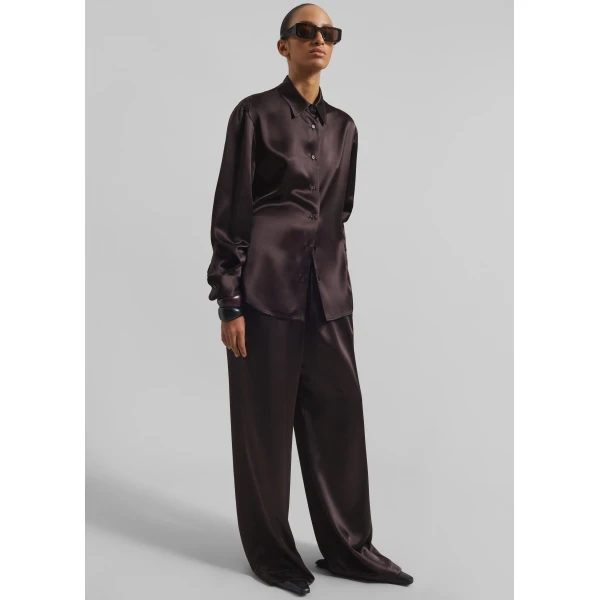 The Frankie Shop Mirca Satin Elastic Pants – Brown, view 6