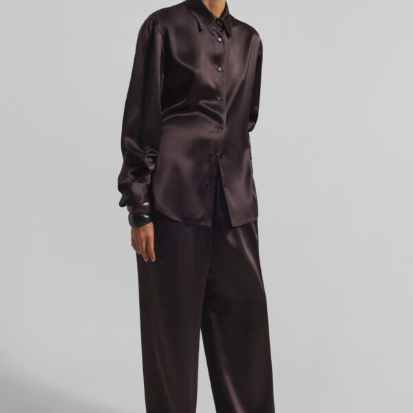 The Frankie Shop Mirca Satin Elastic Pants - Brown - Oversized Minimalist Pants in Brown - Shop at Coveti
