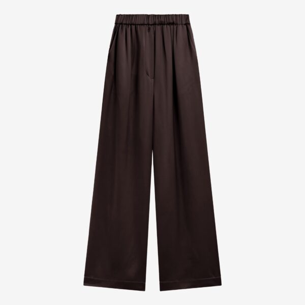 The Frankie Shop Mirca Satin Elastic Pants - Brown - Oversized Minimalist Pants in Brown - Shop at Coveti