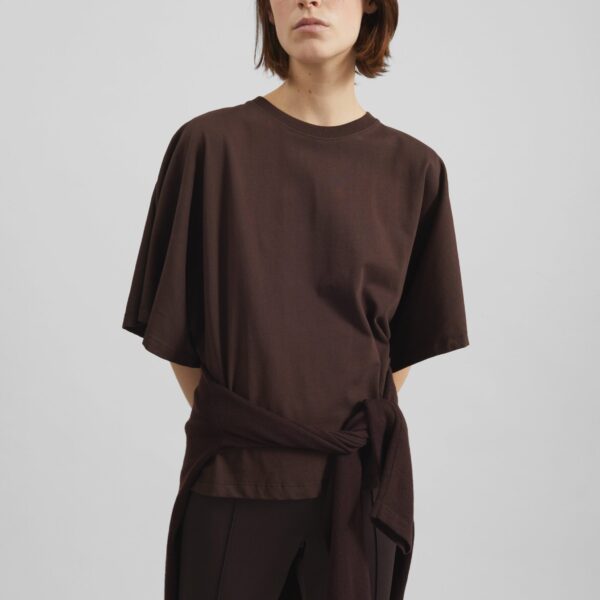 The Frankie Shop Modave Dolman Sleeve Tee - Brown - Oversized Minimalist Tops in Brown - Shop at Coveti