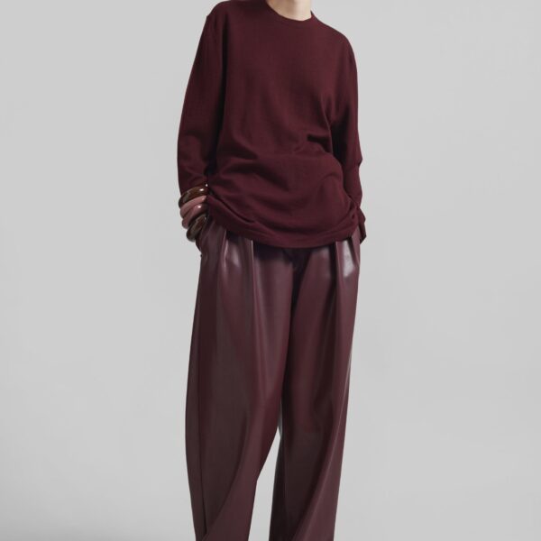 The Frankie Shop Morang Merino Wool Sweater - Burgundy - Oversized Minimalist Knitwear in Red - Shop at Coveti