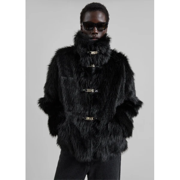 The Frankie Shop Moritz Faux Fur Buckle Jacket – Black, view 2