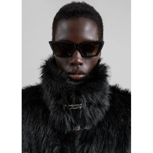 The Frankie Shop Moritz Faux Fur Buckle Jacket – Black, view 5