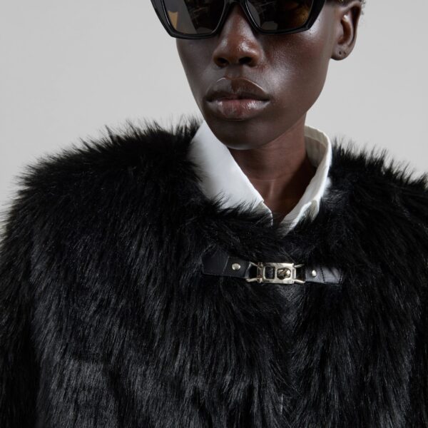 The Frankie Shop Moritz Faux Fur Buckle Jacket - Black - Oversized Minimalist Jackets in Black - Shop at Coveti