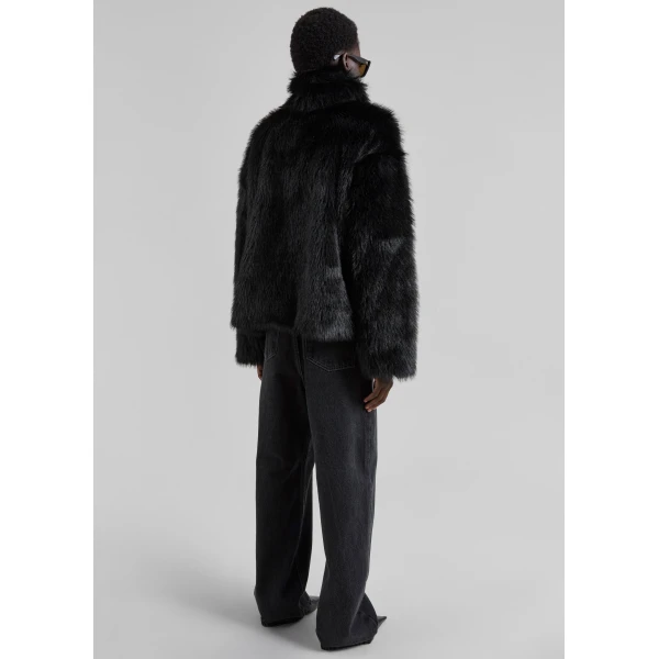 The Frankie Shop Moritz Faux Fur Buckle Jacket – Black, view 9