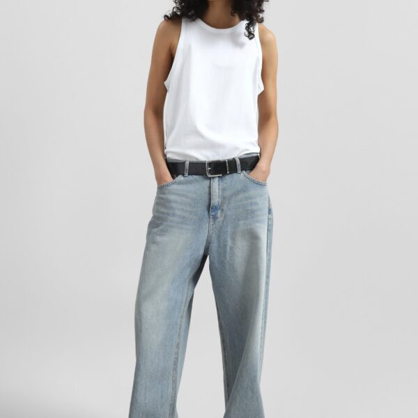 The Frankie Shop Morston Jeans - Light Wash - Oversized Minimalist Pants in Blue - Shop at Coveti