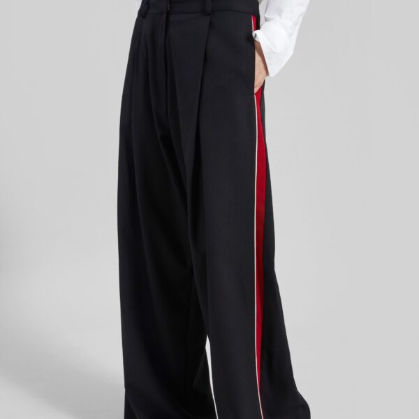 The Frankie Shop Nairn Contrast Stripe Pants - Black - Oversized Minimalist Pants in Black - Shop at Coveti
