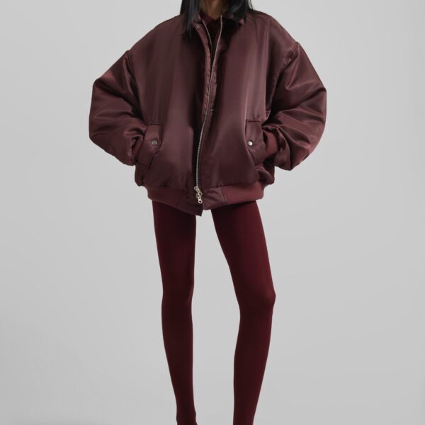 The Frankie Shop Nalden Padded Bomber Jacket - Burgundy - Oversized Minimalist Jackets in Red - Shop at Coveti