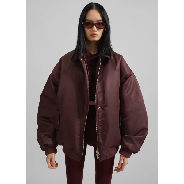 The Frankie Shop Nalden Padded Bomber Jacket – Burgundy, view 3