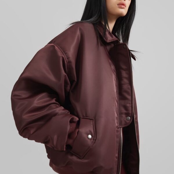 The Frankie Shop Nalden Padded Bomber Jacket - Burgundy - Oversized Minimalist Jackets in Red - Shop at Coveti