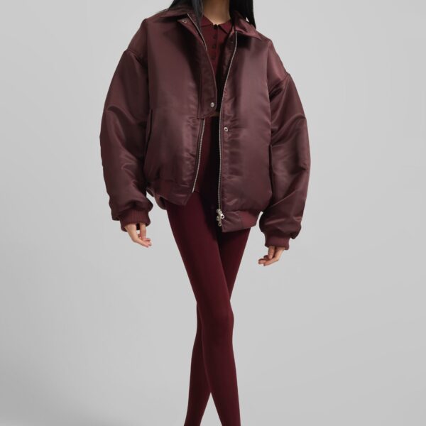 The Frankie Shop Nalden Padded Bomber Jacket - Burgundy - Oversized Minimalist Jackets in Red - Shop at Coveti