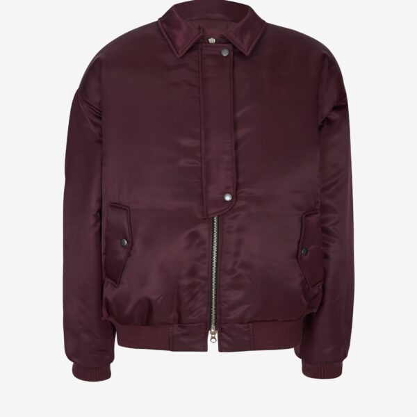 The Frankie Shop Nalden Padded Bomber Jacket - Burgundy - Oversized Minimalist Jackets in Red - Shop at Coveti