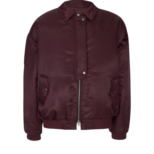 The Frankie Shop Nalden Padded Bomber Jacket - Burgundy - Oversized Minimalist Jackets in Red - Shop at Coveti