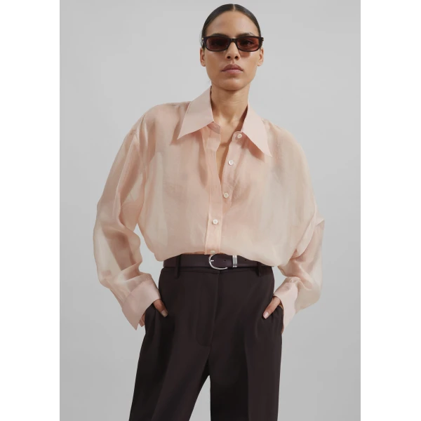 The Frankie Shop Nel Sheer Button Up Shirt – Pink, view 3