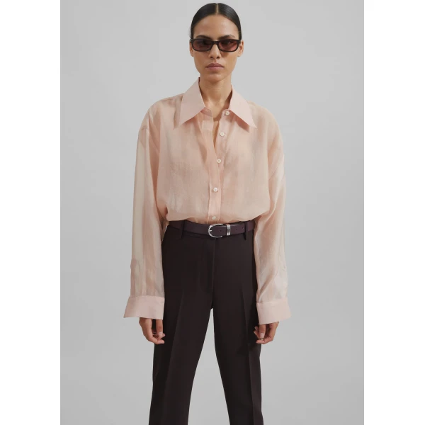 The Frankie Shop Nel Sheer Button Up Shirt – Pink, view 5