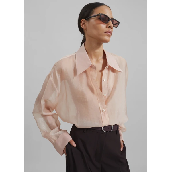 The Frankie Shop Nel Sheer Button Up Shirt – Pink, view 8