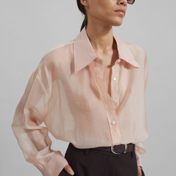 The Frankie Shop Nel Sheer Button Up Shirt - Pink - Oversized Minimalist Tops in Pink - Shop at Coveti