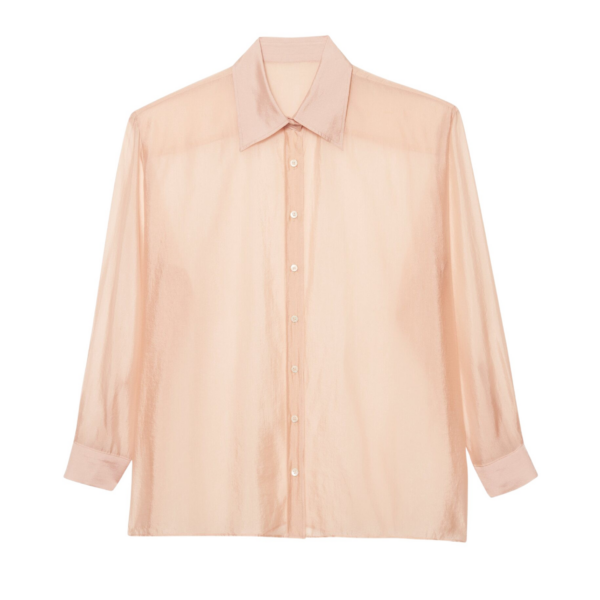 The Frankie Shop Nel Sheer Button Up Shirt - Pink - Oversized Minimalist Tops in Pink - Shop at Coveti