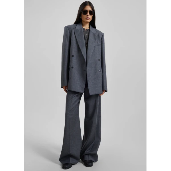 The Frankie Shop Newark Flannel Double Breasted Blazer – Grey Melange, view 2