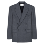 The Frankie Shop Newark Flannel Double Breasted Blazer - Grey Melange - Oversized Minimalist Jackets in Grey - Shop at Coveti