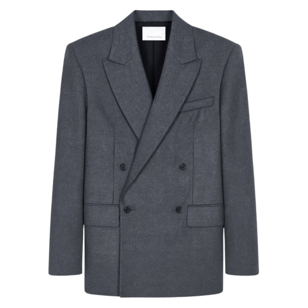 The Frankie Shop Newark Flannel Double Breasted Blazer - Grey Melange - Oversized Minimalist Jackets in Grey - Shop at Coveti