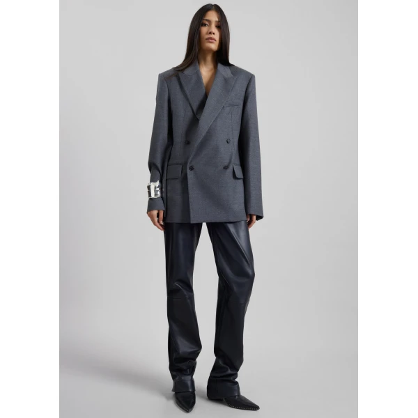 The Frankie Shop Newark Flannel Double Breasted Blazer – Grey Melange, view 4
