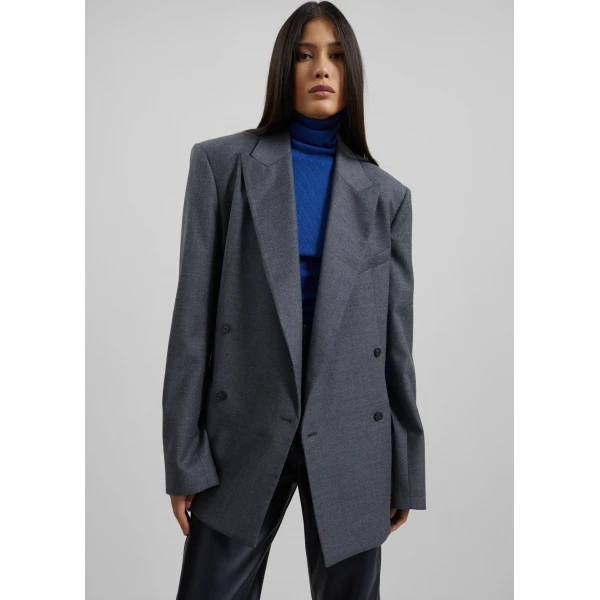 The Frankie Shop Newark Flannel Double Breasted Blazer – Grey Melange, view 7