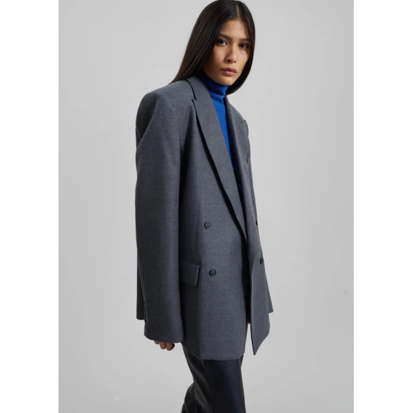 The Frankie Shop Newark Flannel Double Breasted Blazer – Grey Melange, view 8
