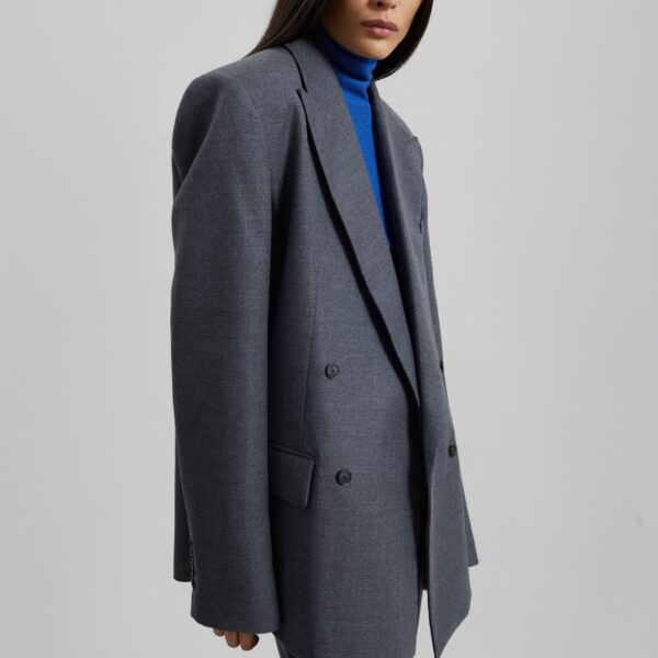 The Frankie Shop Newark Flannel Double Breasted Blazer - Grey Melange - Oversized Minimalist Jackets in Grey - Shop at Coveti