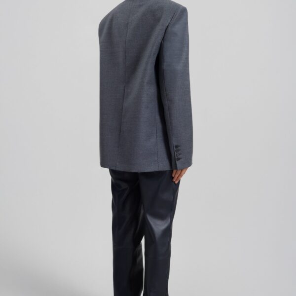 The Frankie Shop Newark Flannel Double Breasted Blazer - Grey Melange - Oversized Minimalist Jackets in Grey - Shop at Coveti