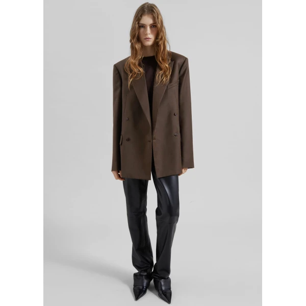 The Frankie Shop Newark Flannel Double Breasted Blazer – Mocha, view 2