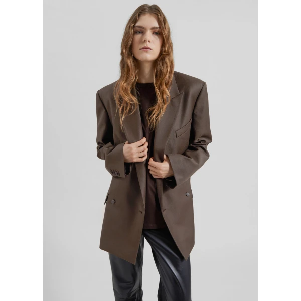 The Frankie Shop Newark Flannel Double Breasted Blazer – Mocha, view 7