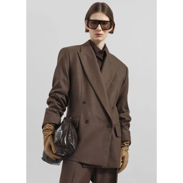 The Frankie Shop Newark Flannel Double Breasted Blazer – Mocha, view 9